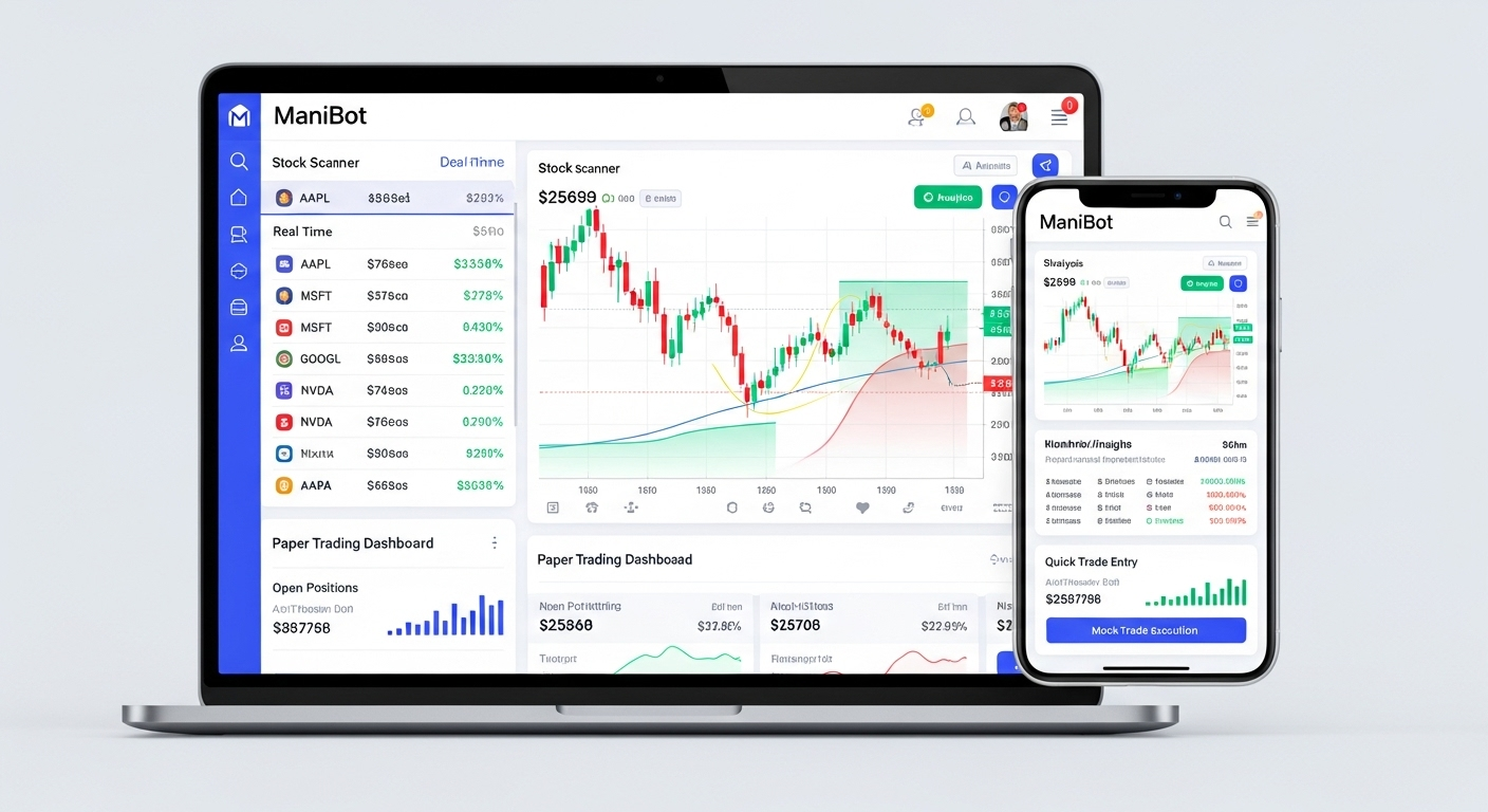 ManiBot Platform Interface - Stock Scanner, AI Analysis, Paper Trading